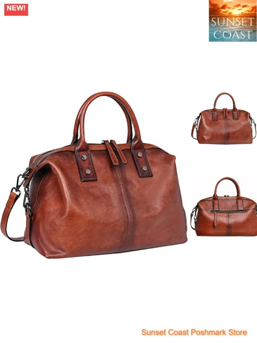 Vintage Leather Satchel Bag Large Capacity Doctor Tote Shoulder Crossbody Purse